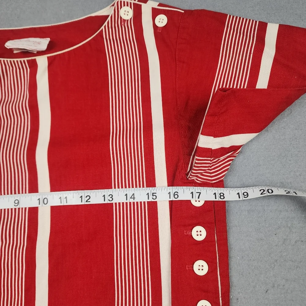 Vintage Petite Lanz Red Cream Stripe Blouse Lace - Picture 8 of 12